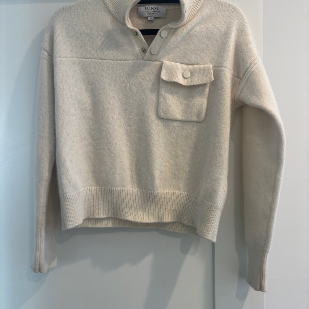 La Ligne Cream Button-Up Sweater with Pocket